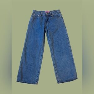 Edikted Petite Low Rise Wide Leg Blue Jeans